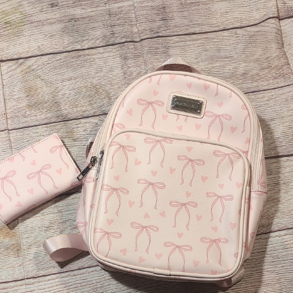 Madden Girl Pink With Bow Detail Mini Backpack & Matching Wristlet